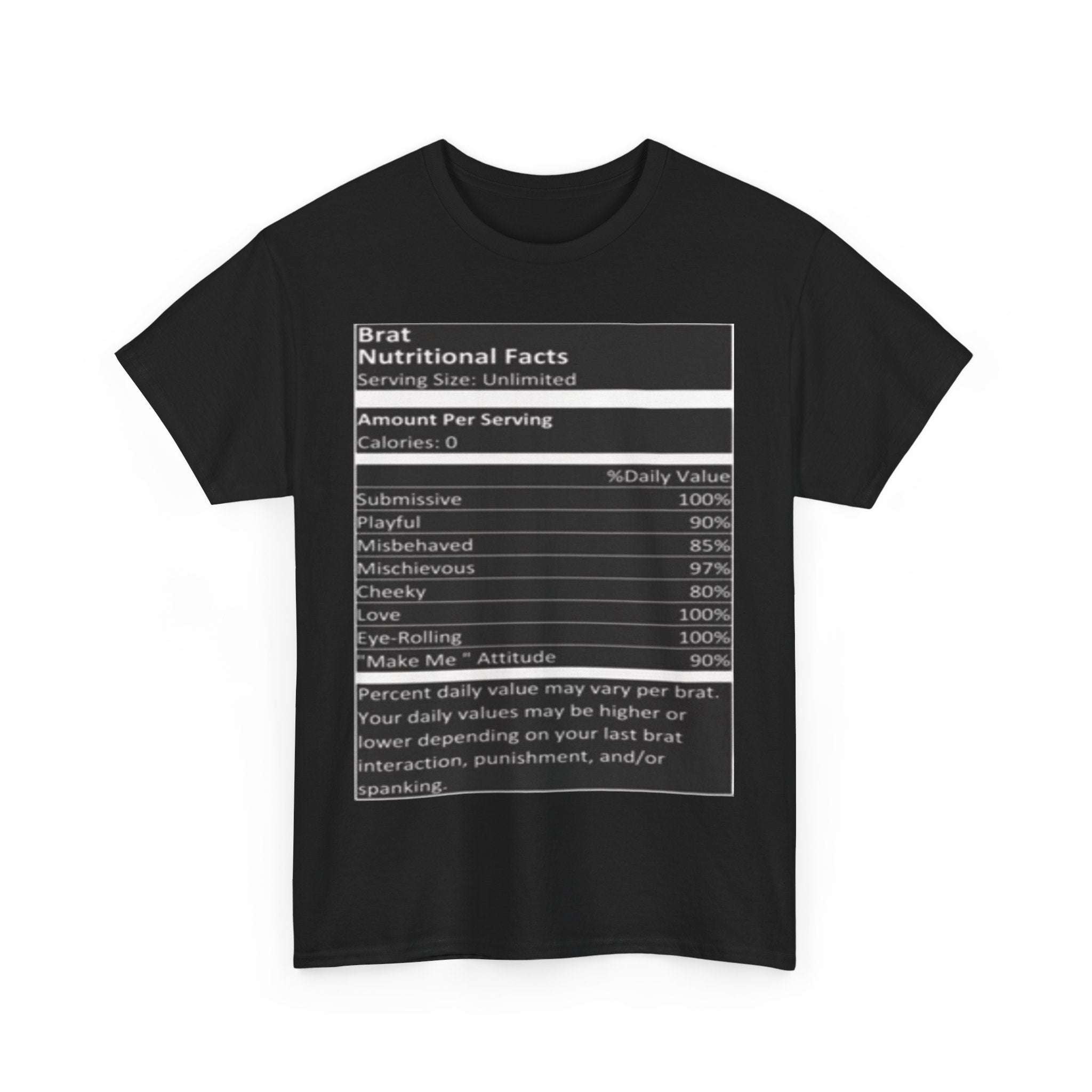 Bratty Nutritional Label